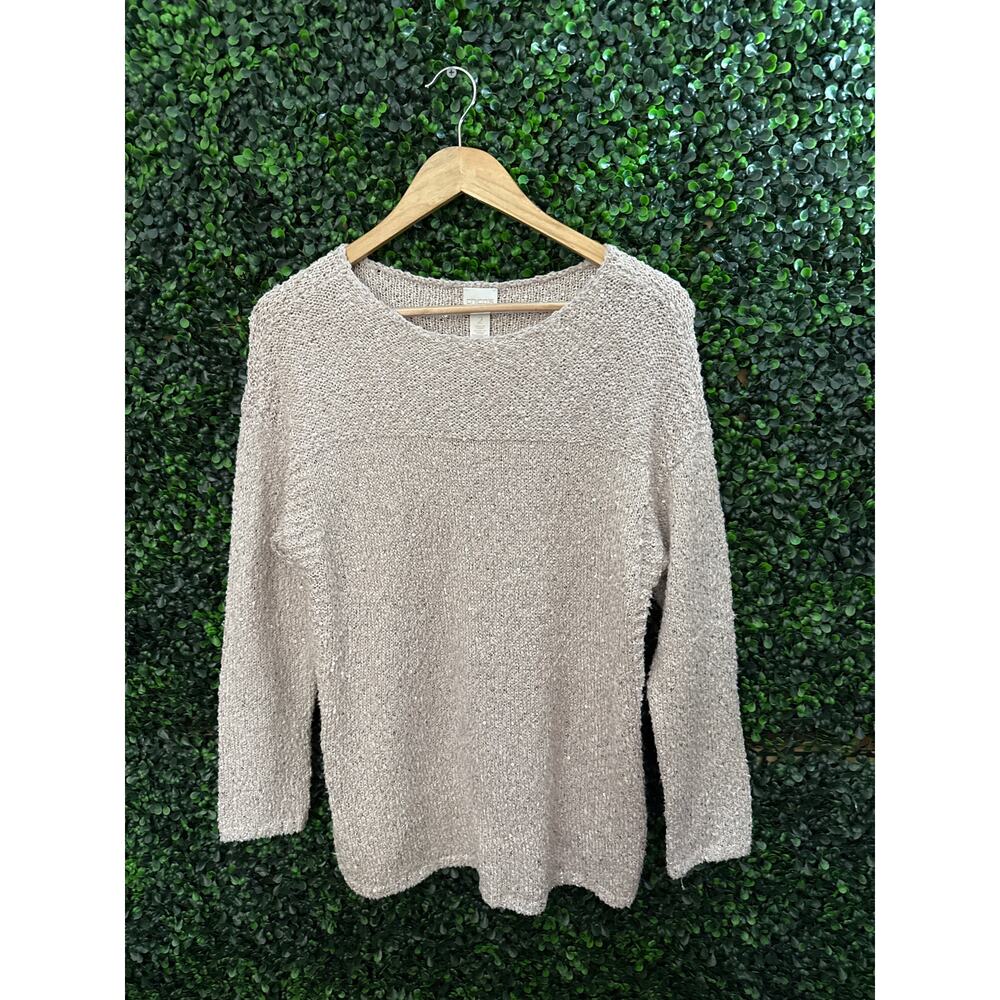 Chico’s, Sweater Beige Sparkle Sequins Knit Women’s Size 2 L 12/14